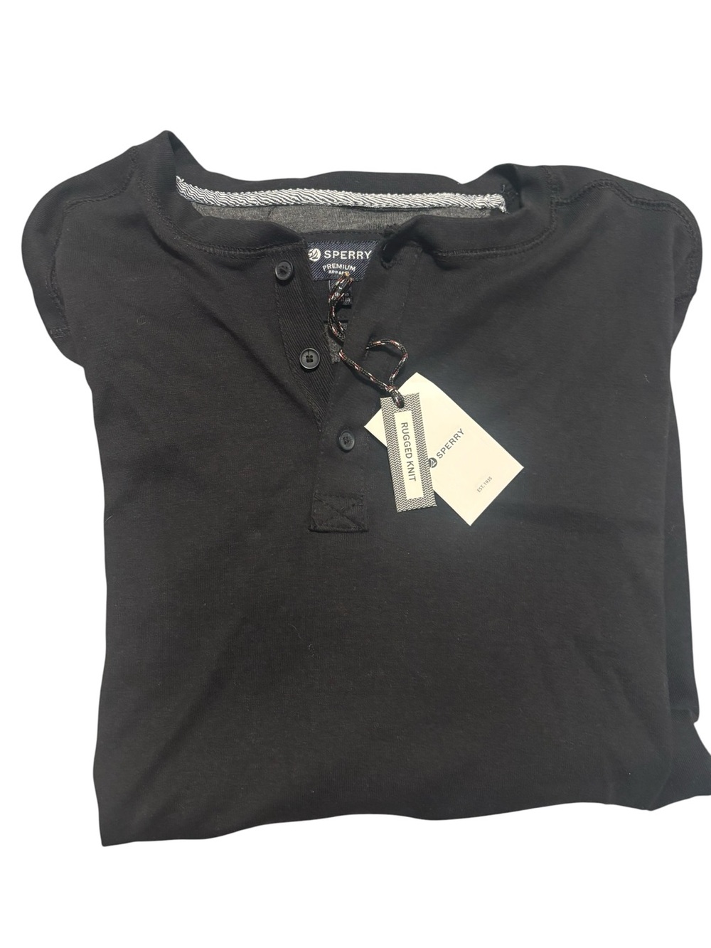 Sperry Men’s L Black Cotton Knit Henley Long Sleeve Shirt Brand New W Tags
